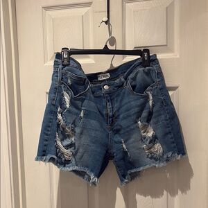 Cello Blue Distressed Jean Shorts High-Waisted SZ Xlarge